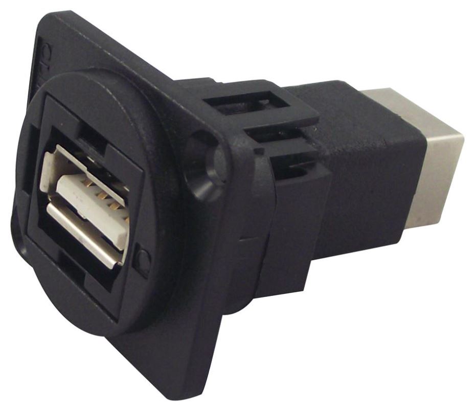 CLIFF USB 2.0 A to B Panel Mount Connector, XLR Frame, Black