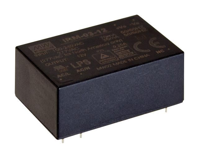 MEAN WELL 3W AC naar DC Voedingsadapter, 12V 250mA, PCB-montage