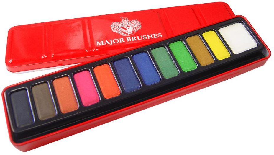 Major Brushes Watercolour Paint Set - 12 Colours in Tin