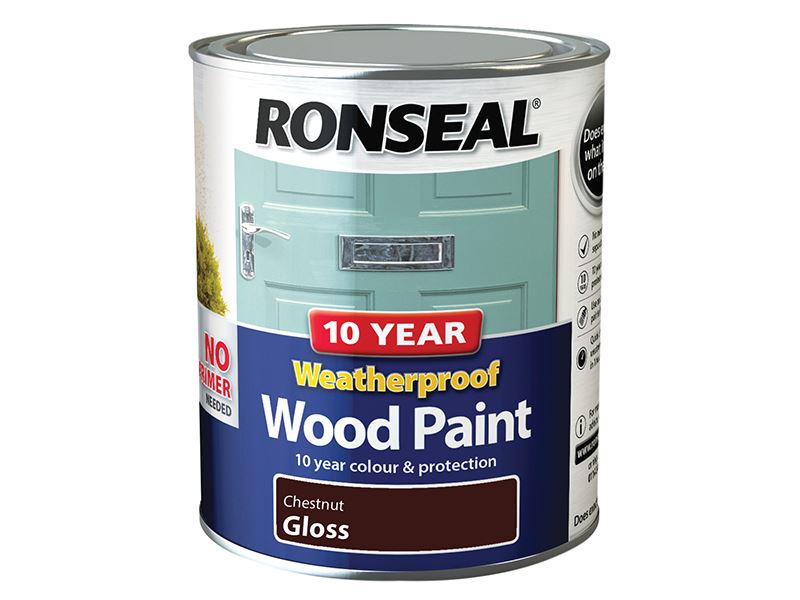 Ronseal 10-Year Weatherproof Wood Paint, Châtaigne Brillant, 750ml