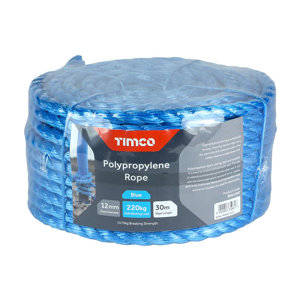 Timco Corda in Polipropilene Blu 12mm, Rotolo da 30m