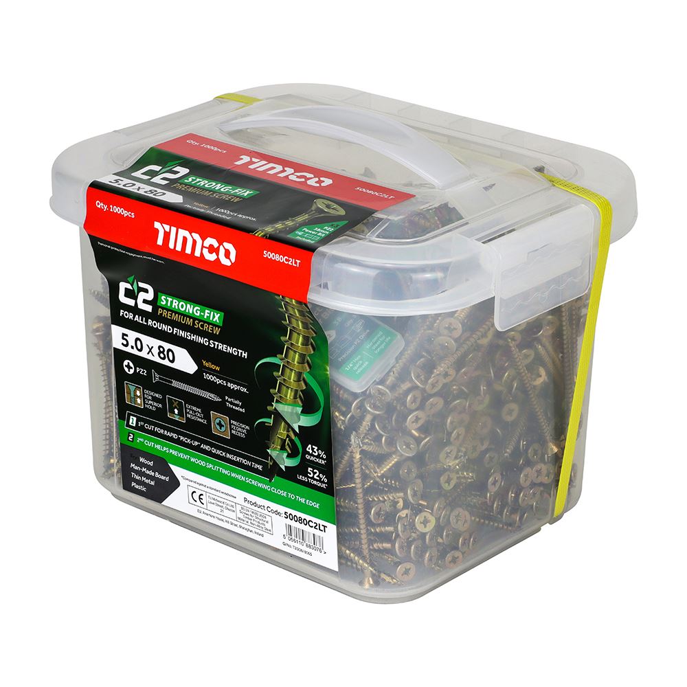 Parafusos Multiusos Timco C2 Strong-Fix, PZ, 5.0×80mm, 1000un