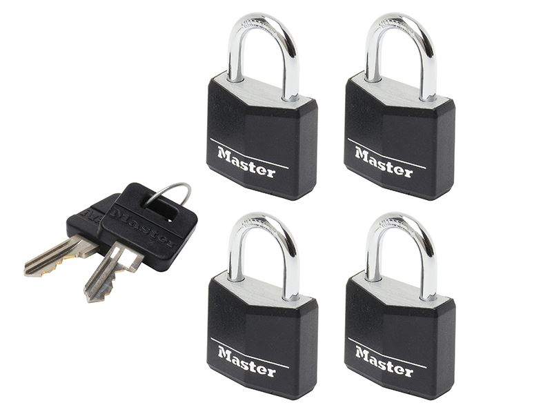 Master Lock Visací zámek s černou vinylovou úpravou 20mm, 3kolíkový, 4 ks se sh