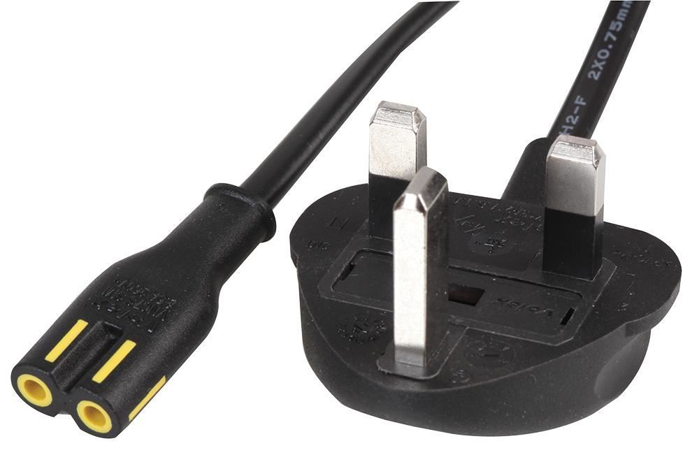 VOLEX - 3A 英式插頭轉IEC C7 (8字插) 電源線 黑色 2米