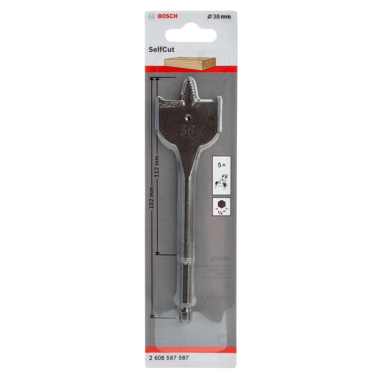 Bosch SelfCut Flat Drill Bit with Hex Shank, 38 x 152mm