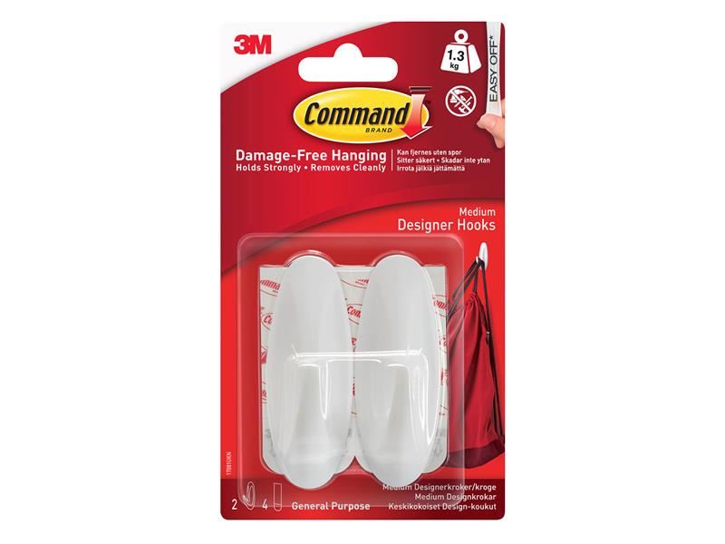Command Medium White Designer Hooks, Pack of 2