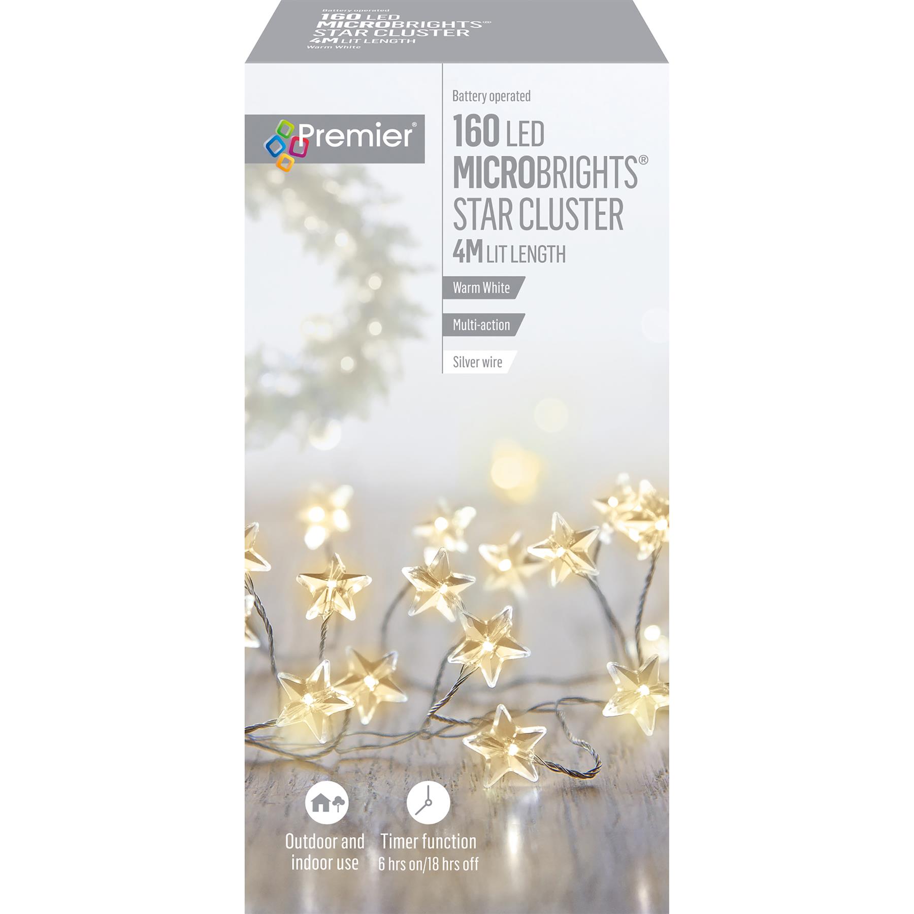 Premier Decorations נורות לד מצב מרובה פעולות MicroBright בצורת כוכב עם טיימר, 