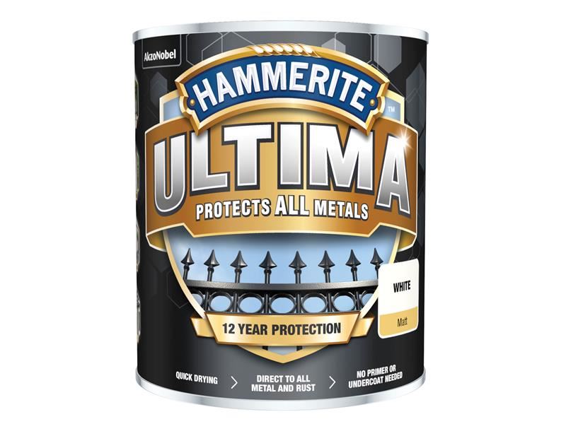 Hammerite Ultima Metal Paint - Matt White, 750ml