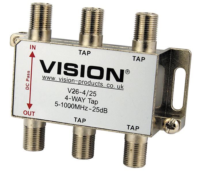 Vision 4-Way MATV Tap, 25dB, F-Female, UK Plug