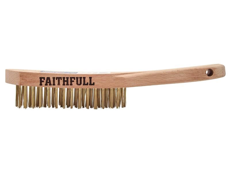 Faithfull Brass Scratch Brush, Four Row, FSC Beechwood Handle