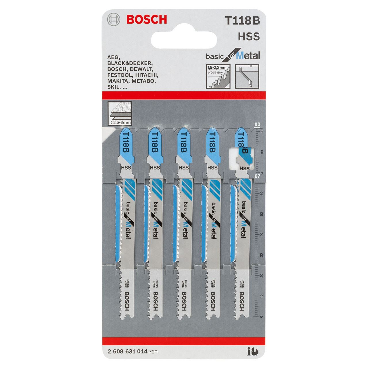 Bosch Lame per Sega a Traforo T118B, HSS, Confezione da 5