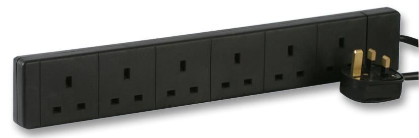 PRO ELEC 6-Voudig Verdeelblok, 1m, Zwart, 13A