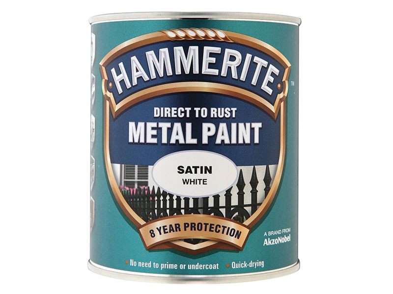 Hammerite Direct to Rust Metal Paint, Satin, White, 750ml