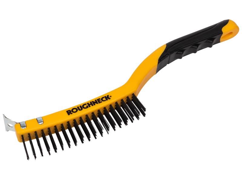 Escova de Aço Carbono Roughneck com Raspador, 355mm, Cabo Macio