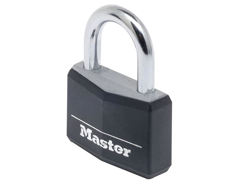Master Lock 50毫米鋁製黑膠套掛鎖 4彈子鎖
