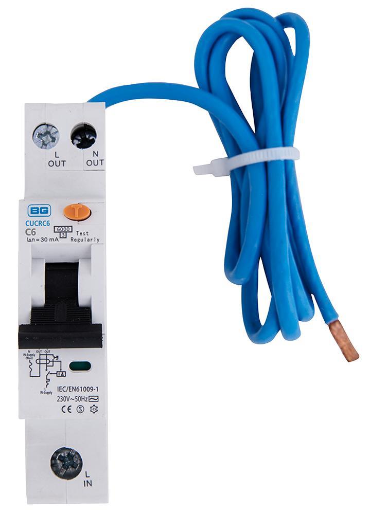 BG ELECTRICAL RCBO Monopolar 6A, Curva C, Tipo A, 18mm