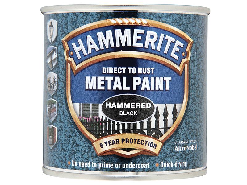 Hammerite Direct To Roest Metaalverf, Gehamerd Zwart, 250ml
