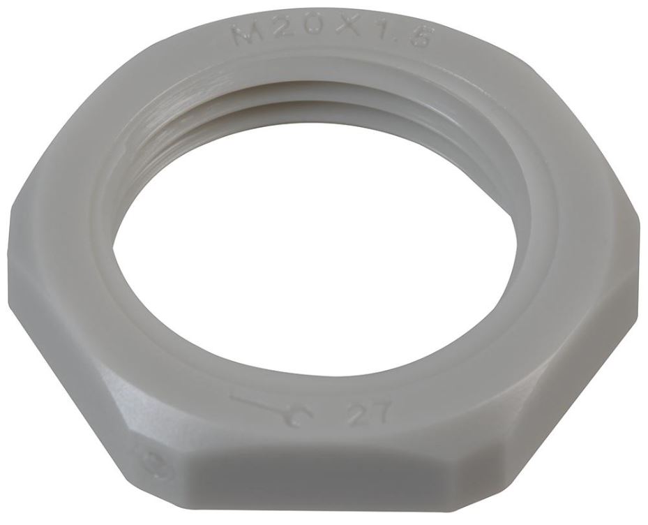PRO POWER Tuerca de Seguridad de Nylon, M20, Gris, Paquete de 10