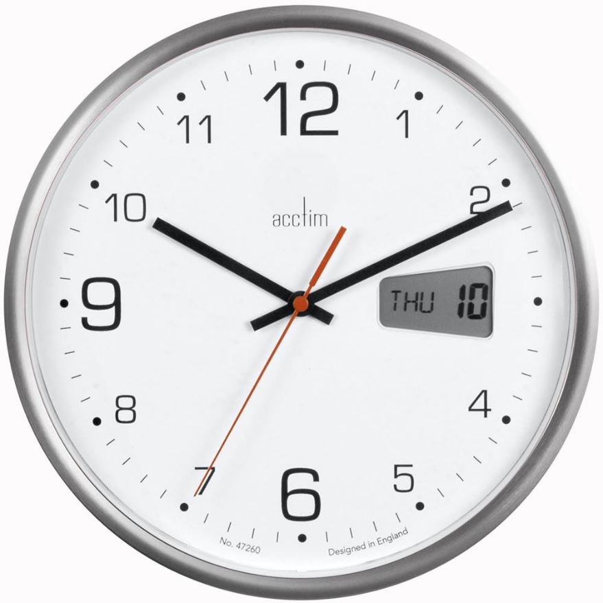 ACCTIM Stille Wandklok met LCD-datumdisplay, 27cm