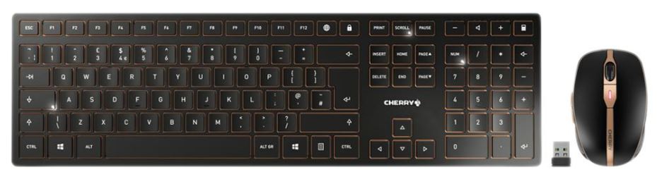 CHERRY DW 9100 슬림 무선 키보드 & 마우스 세트 (블랙/브론즈, 충전식)
