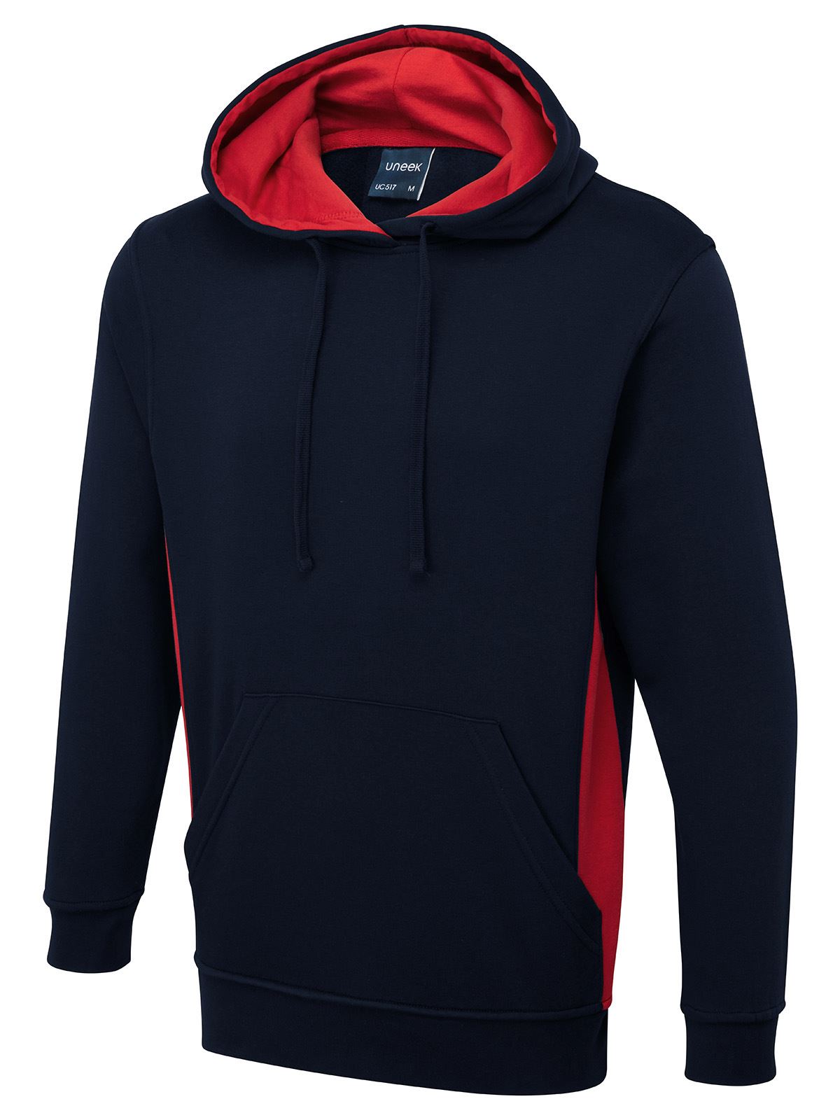 Uneek Unisex Two-Tone Hooded Sweatshirt, Navy/Red, XL
