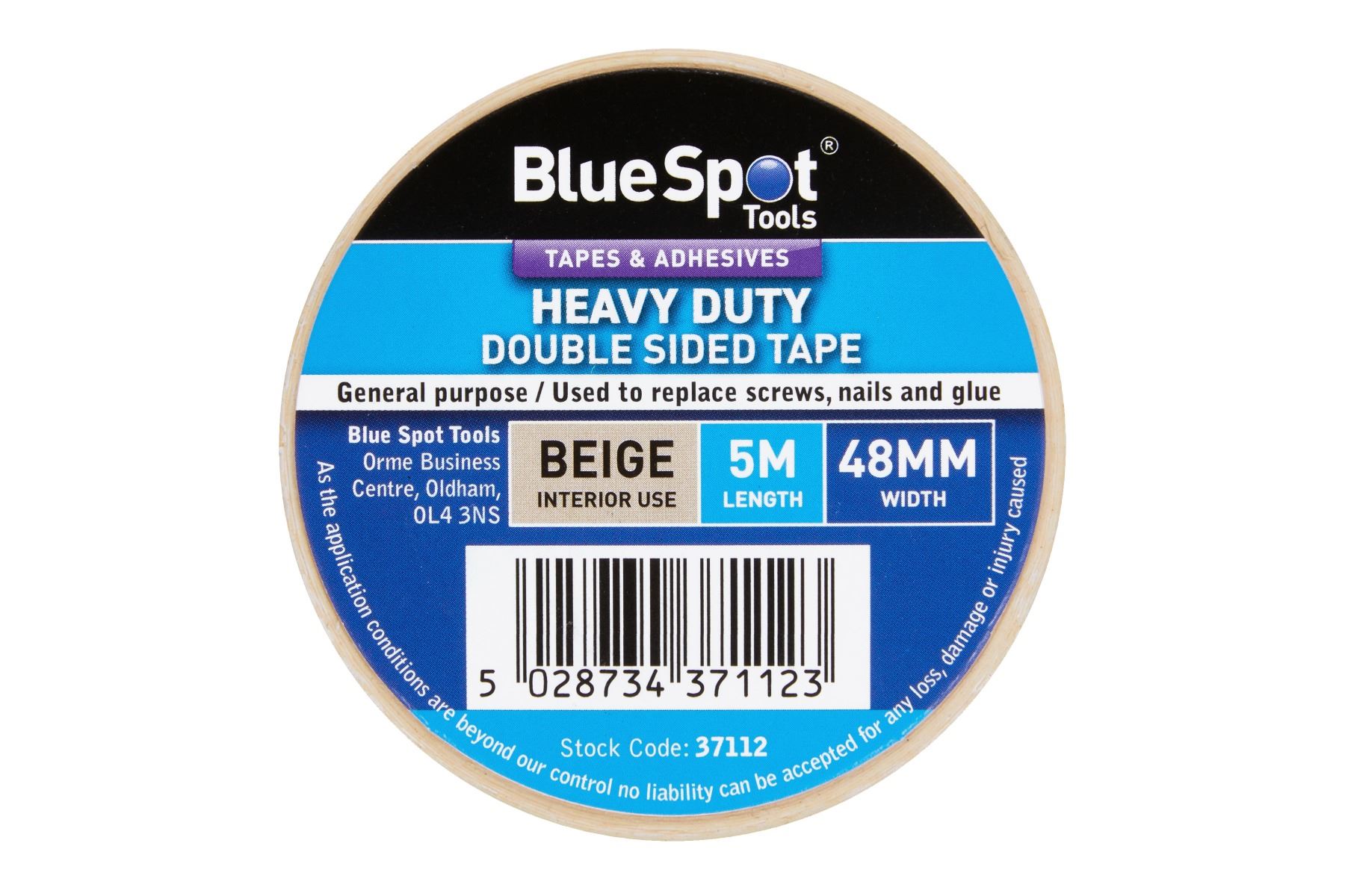 Blue Spot Tools Heavy Duty Beige Double Sided Tape 48mm x 5m