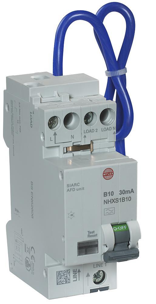 WYLEX 10A RCBO/AFDD, 30mA, 2극 모듈, B 커브, 240V