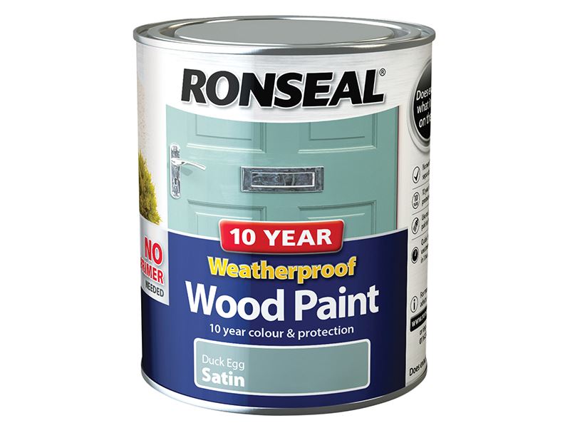 Ronseal 10-Year Weatherproof Wood Paint - Duck Egg Blue, Satin, 750ml