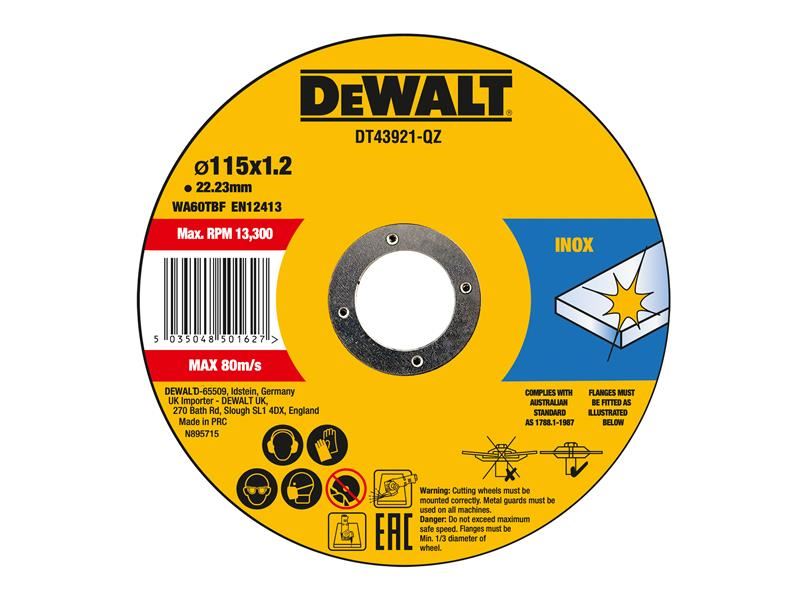 DEWALT DT43921 Metal Cut Off Disc, 115 x 1.2 x 22.23mm (Pack of 10)