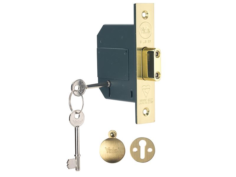 Yale PM562 5 Lever Mortice Deadlock, Polished Brass, 68mm