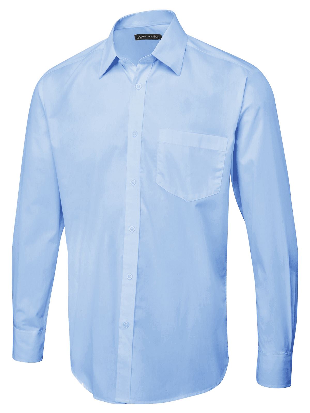 Uneek Unisex Long Sleeve Poplin Shirt - Light Blue, Size 17