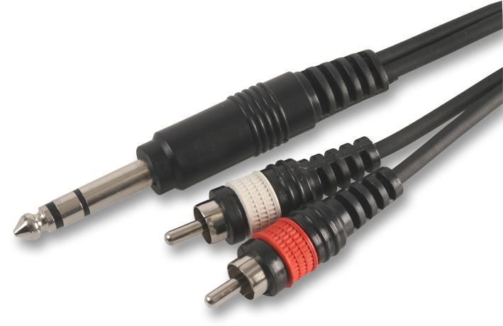 Pulse - Kabel Stereo Jack 6.35mm ke Stereo RCA, 3m Hitam