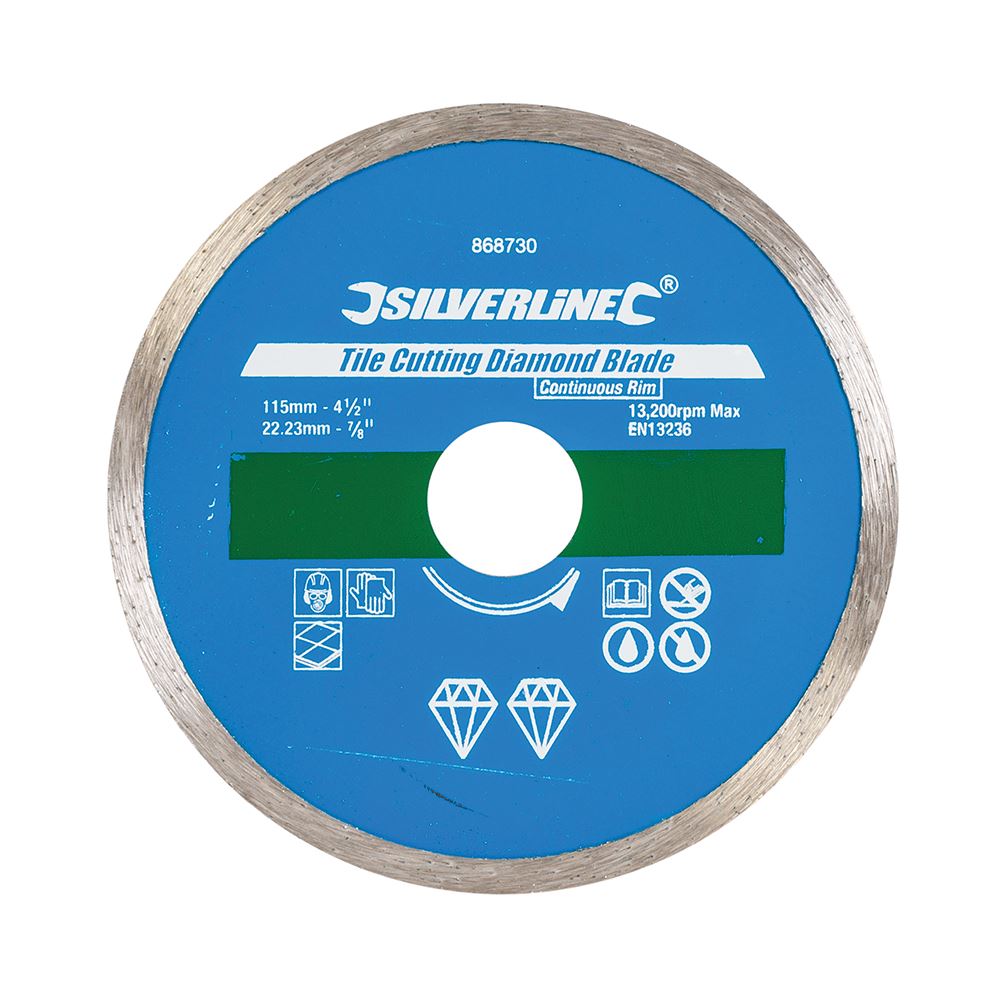 Silverline 115mm Diamond Tile Cutting Blade, Continuous Rim