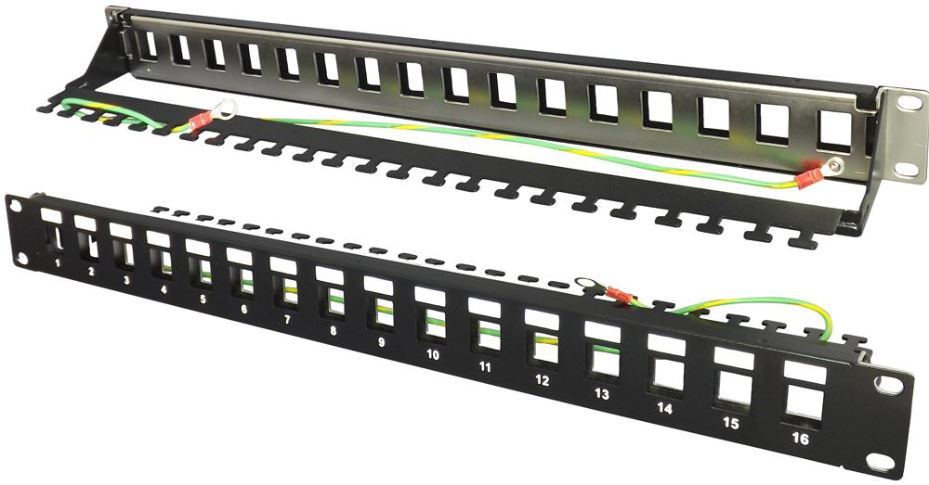 TUK - Panneau de brassage traversant 16 ports pour prises Keystone larges