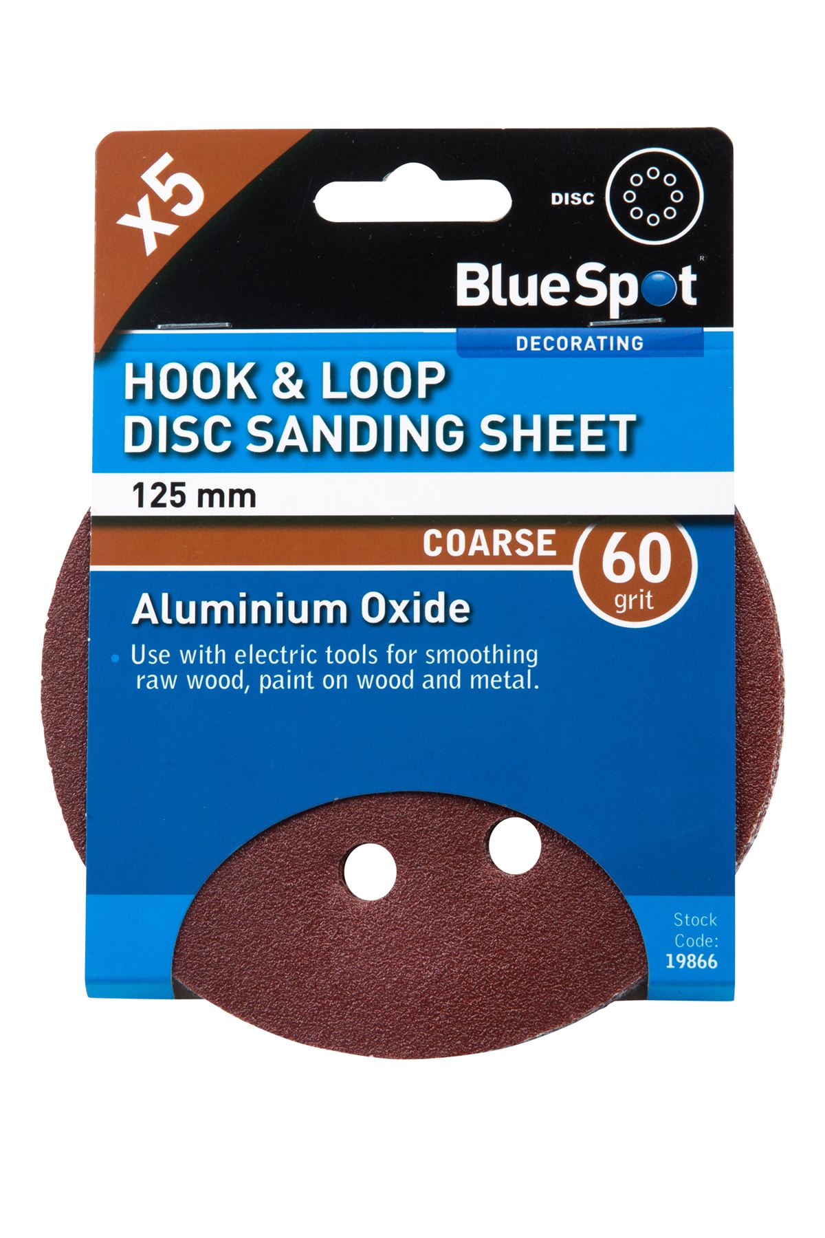 Blue Spot Tools 125mm Sanding Discs, 60 Grit, 5 Pack