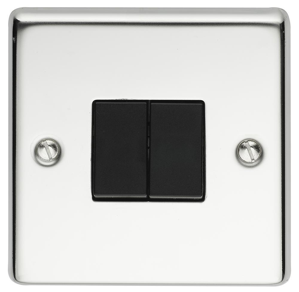 Interrupteur double va-et-vient 10A Volex, finition chrome poli avec insertion