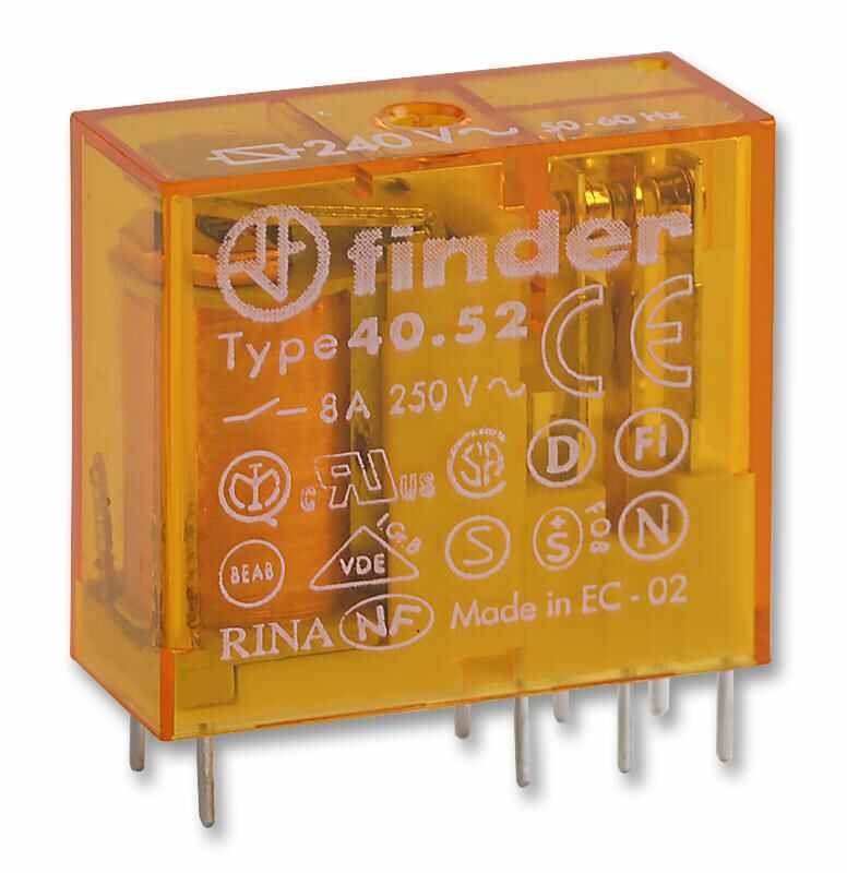 FINDER PCB Relay, 8A DPDT, 240V AC