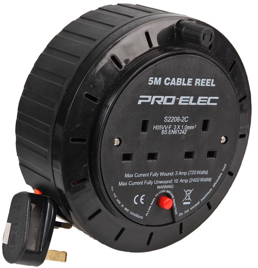 PRO ELEC 2-Gang 5m Cable Reel Extension