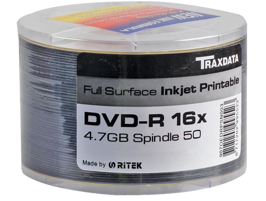 TRAXDATA DVD-R Stampabili da Inkjet, 50 pezzi, 16x Velocità
