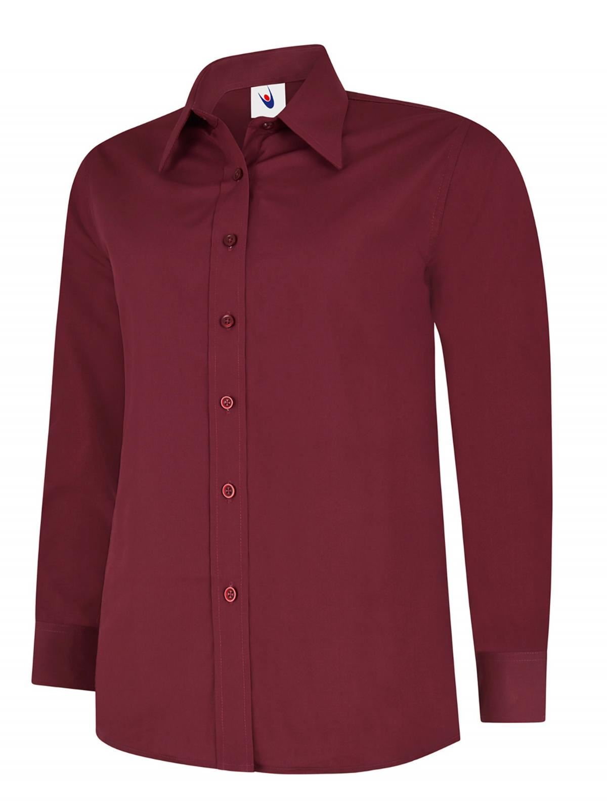 Uneek Ladies' Poplin Long Sleeve Shirt, Burgundy, 3XL