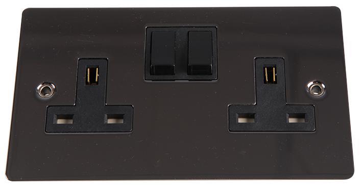 Volex Flat Plate 2 Gang 13A DP Switched Socket, Black Nickel