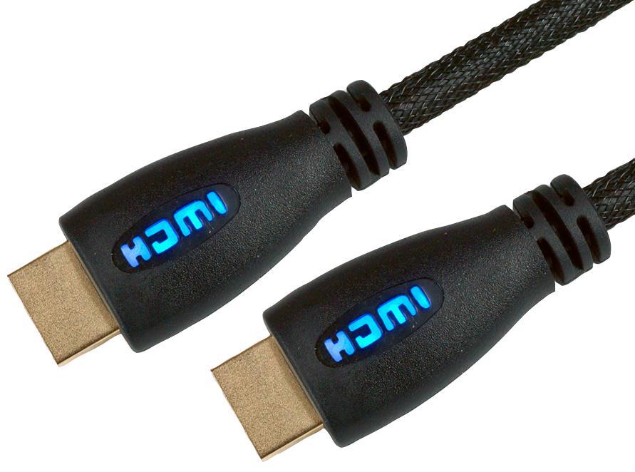PRO SIGNAL Cavo HDMI Alta Velocità, 1m, LED Blu, Intrecciato Nero