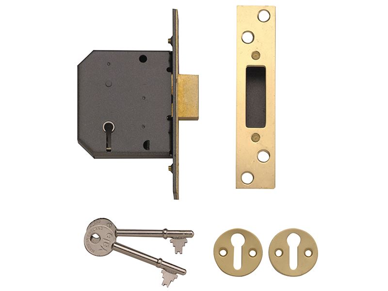Yale PM552 5 Lever Mortice Deadlock, Polished Brass, 67mm
