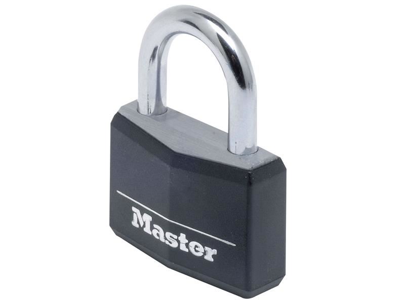 Master Lock Black Vinyl Padlock 40mm, 4-Pin Shackle, Aluminium