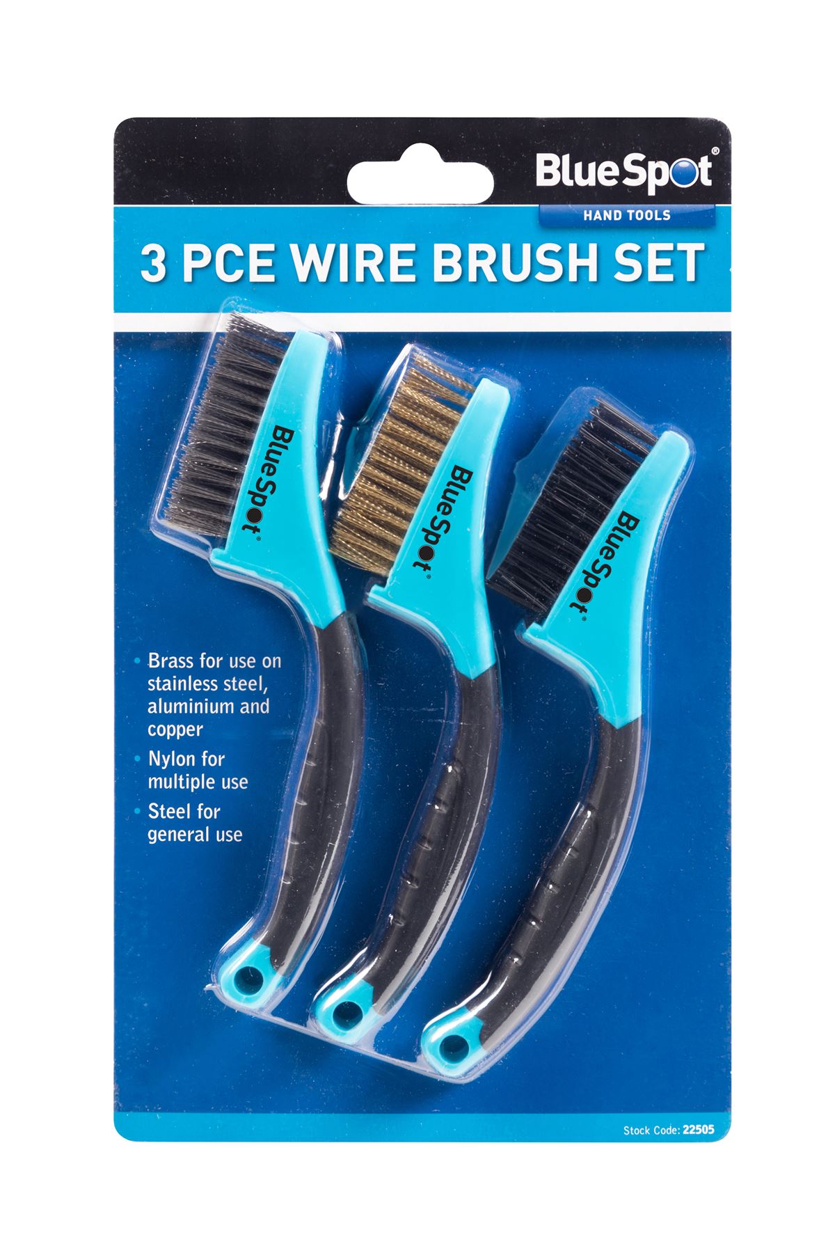 Blue Spot Tools Kit di 3 Spazzole a Filo in Ottone, Nylon e Acciaio