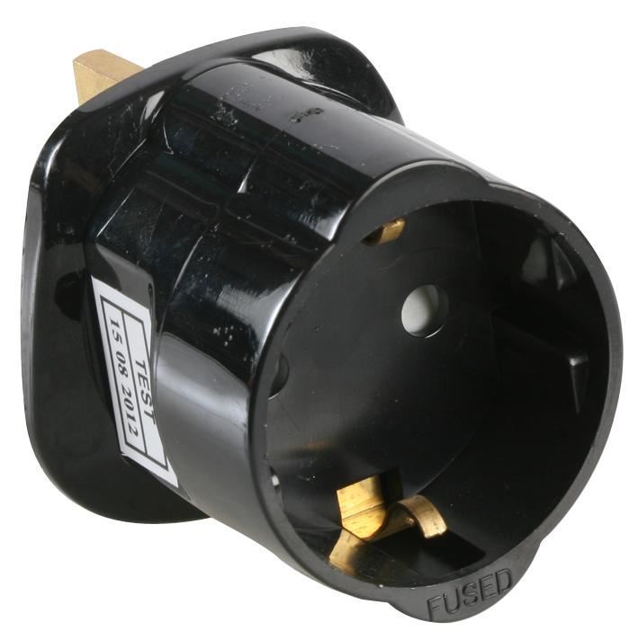 PRO ELEC Schuko to UK Plug Adaptor, 13A, 250V, Black