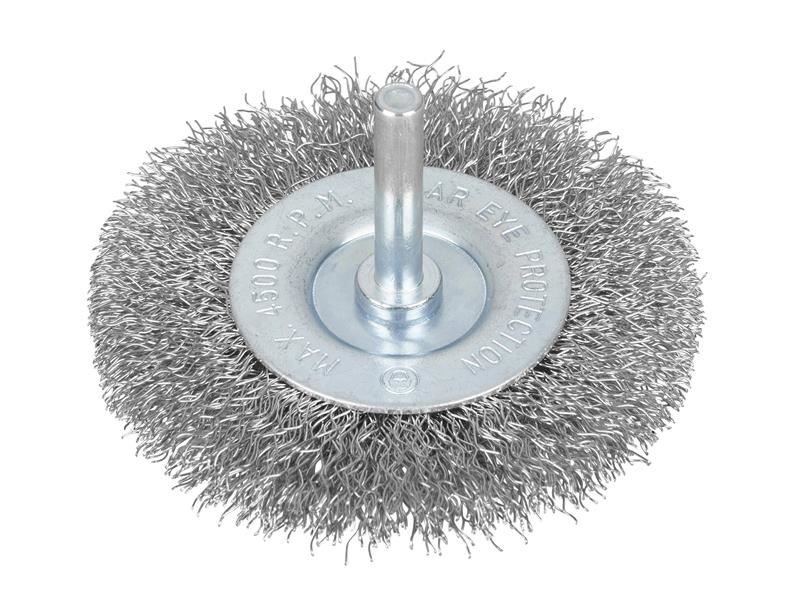 BlueSpot 75mm Flat Steel Wire Wheel Brush, 6mm Arbor