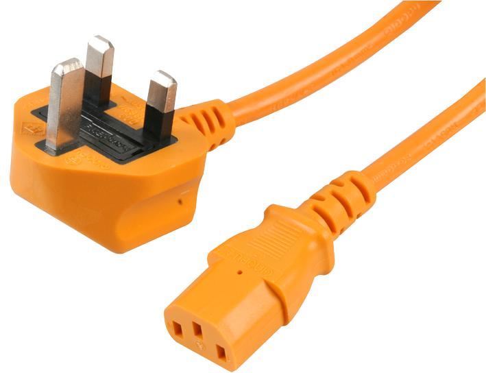 PRO ELEC Teaghrán Ceangail IEC C13 go Plug RA, 2m, Oráiste