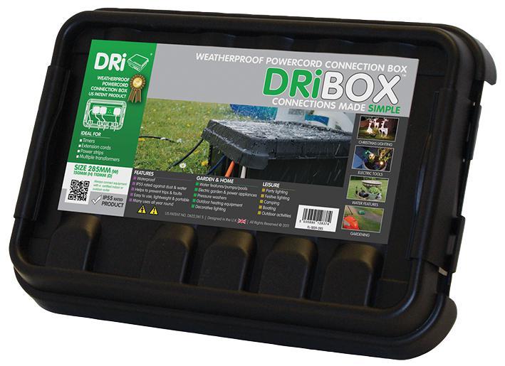 DRIBOX Caja de Conexión para Cables Impermeable IP55, Negra, 110 x 150 x 285mm
