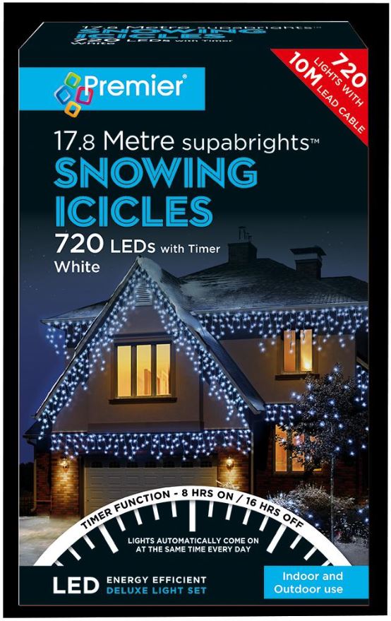 RARAION - 720 LED Lampu Salji Icicle Putih dengan Pemasa